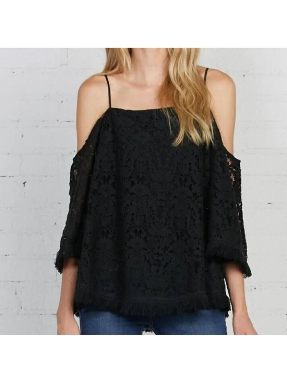 Bailey 44 Black Lace Cold Shoulder Top Size X-Small